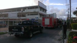 Fire Service and the police outside the Ministry of Communities yesterday afternoon