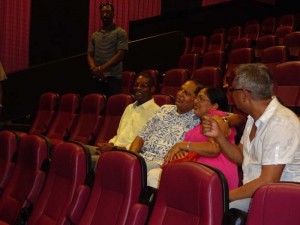 PM Moses Nagamootoo and his wife, Sita Nagamootoo cosy up in one of Caribbean Cinema’s theatres.