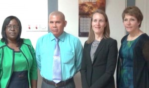 Canadian High Commissioner Dr. Nicole Giles (2nd right) and Dr. Debra Isaac, Director of the Echocardiography Education Programme at the GPHC, (right) with Health Ministers Dr. George Norton and Dr. Karen Cummings