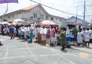 Nurses protesting outside of the Georgetown Public Hospital.