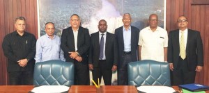 PSC Executives in the company of President David Granger and Finance Minister, Winston Jordan, (third and second from right respectively) yesterday.