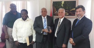 From left: Acting Commissioner of Guyana Geology and Mines Commission, Newell Dennison; Permanent Secretary Joslyn McKenzie; Minister of Governance Raphael Trotman;  Allan E. Kean, Atlantic Basins Exploration Manager and Giancarlo Ariza, Guyana Country Manager.