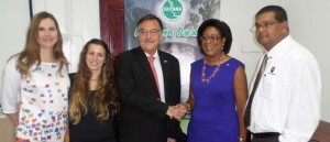Minister of Tourism Catherine Hughes (second right) and Argentine Ambassador to Guyana Luis Martino (third right) are planning to bolster the two nation’s relationship on tourism. With them are representatives from the Argentine Ministry of Tourism (first and second left) and the Guyana Tourism Authority (right)