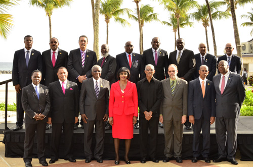 President Granger (4th r, front) with other CARICOM leaders yesterday. 