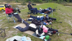 Guyanese members on the West Indies Shooting team during practice at the 900 yards range on Sunday last at the Timehri Ranges. 