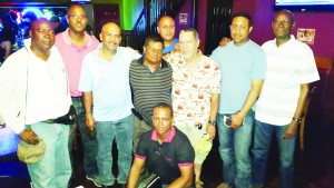 Former national fullbore shooters, Mohamed Haniff (4th left) and Derrick Narine (3rd right) with some current members of the GNRA team, from right, Ransford Goodluck, Dylan Fields, Leo Romalho, Mahendra Persaud, Ryan Sampson and Lennox Braithwaite.