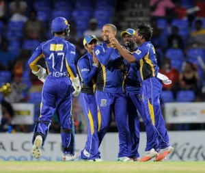 Robin Peterson took the early wicket of Johnson Charles to start things off at Warner Park, St Kitts. (CPL)