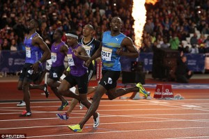 Usain Bolt cruised to victory during the men’s 100m  final at the Sainsbury’s Anniversary Games. (Reuters)