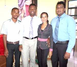 Rewarded Education graduates. From Left:  Akeem Wilson, James Straker, Surojini Bisnuath and Krishna Kumar 