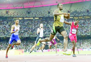 Bolt jogged through the line beating his clenched fists against his  chest as he defeated twice drugs cheat Gatlin for the second time.