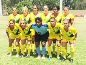 The successful Guyana Lady Jags team during the qualifying the tournament take a team photo. 