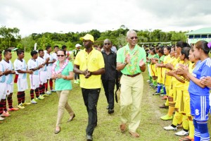 President David Granger and First Lady Sandra along with other officials arrive at the Jawalla Community Center Ground for the Upper Mazaruni games.