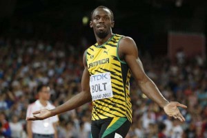 Usain Bolt of Jamaica gestures before his men’s 200 metres heat at the 15th IAAF World Championships at the National Stadium in Beijing, China August 25, 2015. (Reuters/Phil Noble)