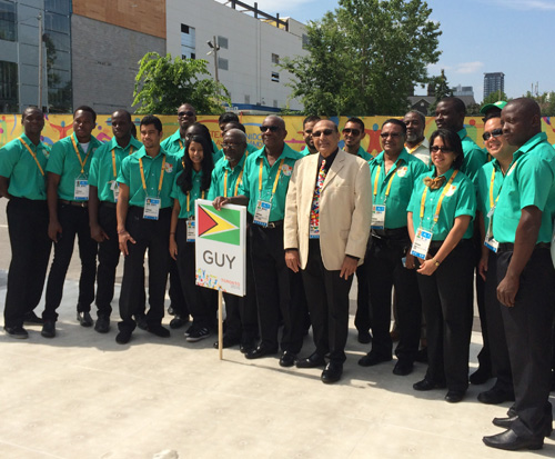 Juman-Yassin and the rest of Guyana’s delegation at the Pan American Games in Ontario, Canada.