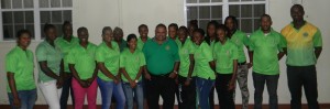 The Guyana women’s cricket team and officials pose for a photo at Sunday’s team gathering.