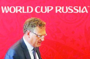 Then FIFA Secretary General Jerome Valcke walks away after attending a news conference in the southern city of Samara, Russia, June 10, 2015. (Reuters/Maxim Zmeyev)