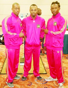 Three of Guyana’s reps at CAC 2015 in the Bahamas from right Sylvester Andres, Emmerson Campbell and Mr. Guyana, Kerwyn Clarke. 