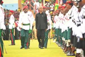 Guyana’s Head of State, David Granger, with ranks of the Guyana Defence Force  