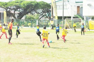 Part of the action in this year’s Courts Pee Wee Schools Football Competition currently being played at the Banks DIH ground, Thirst Park.