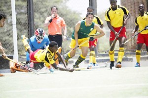 Guyana on the attack in their clash against Brazil in the Pan American Hockey Federation (PAHF) Challenge in Chicklayo, Peru.
