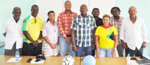 New EBFA President Franklin Wilson (5th right), GFF Normalisation Committee Chairman Clinton Urling (4th left) and GFF GS Diedre Davis (3rd right) with some other EBFA Executives following yesterday’s elections.