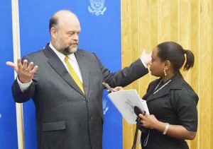  Ambassador Perry Holloway being interviewed by KN reporter, Abena Rockcliffe 
