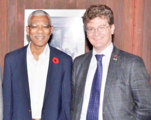 President David Granger and High Commissioner Greg Quinn after their engagement at the Ministry of the Presidency. 