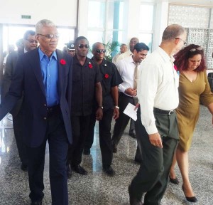 President Granger upon arrival for the road safety month at the Arthur Chung Convention Center. 