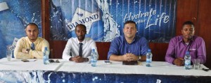 President of the GHB Philip Fernandes (2nd right) see addressing the Launch of the DMW in the presence of (from left)- Carib Beer Brand Manager Richard Singh, DDL’s Larry Wills and GHB official Devin Hooper yesterday.