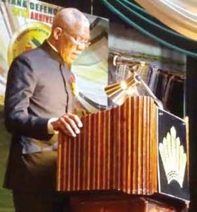 Guyana’s President and GDF Commander-in-Chief, David Granger during his address 
