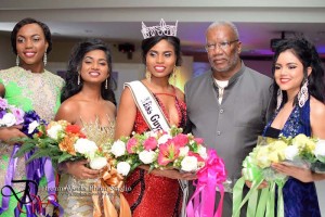 The final four contestants; from left; Zena Bland, third runner up; Diana Hamad, first runner up; newly crowned Queen Shauna Ramdyhan; Odinga Lumumba and Tricia Quail, second runner up.