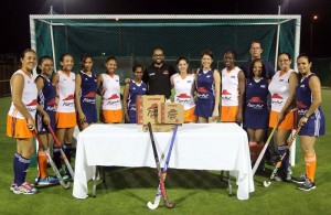 Pizza Hut Marketing Manager Navin Singh (centre) poses with the team shortly after confirming his entity’s sponsorship to the GCC Ladies recently. 