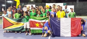 The Tennis players of the respective teams, Guyana, winners Suriname and French Guiana.