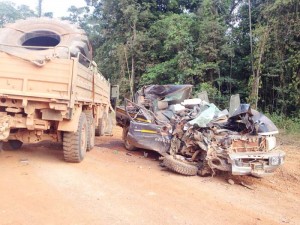 The land-cruiser and truck that collided yesterday.