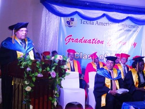  Prime Minister Moses Nagamootoo addressing the Graduates at the historic Texila University’s 2nd graduation Ceremony.  