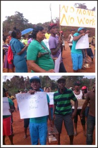 Workers protesting yesterday at Mabura Hill.
