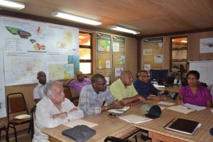 Briefing Session: Sir Shridath Ramphal; Minister of Public Infrastructure, David Patterson; Minister of Governance, Raphael Trotman; and Ministerial Advisor to Minister Patterson, Kenneth Jordan, being briefed on Tuesday.  