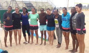  The Guyanese female Beach volleyballers pose with members of other participating teams in Uruguay recently. 