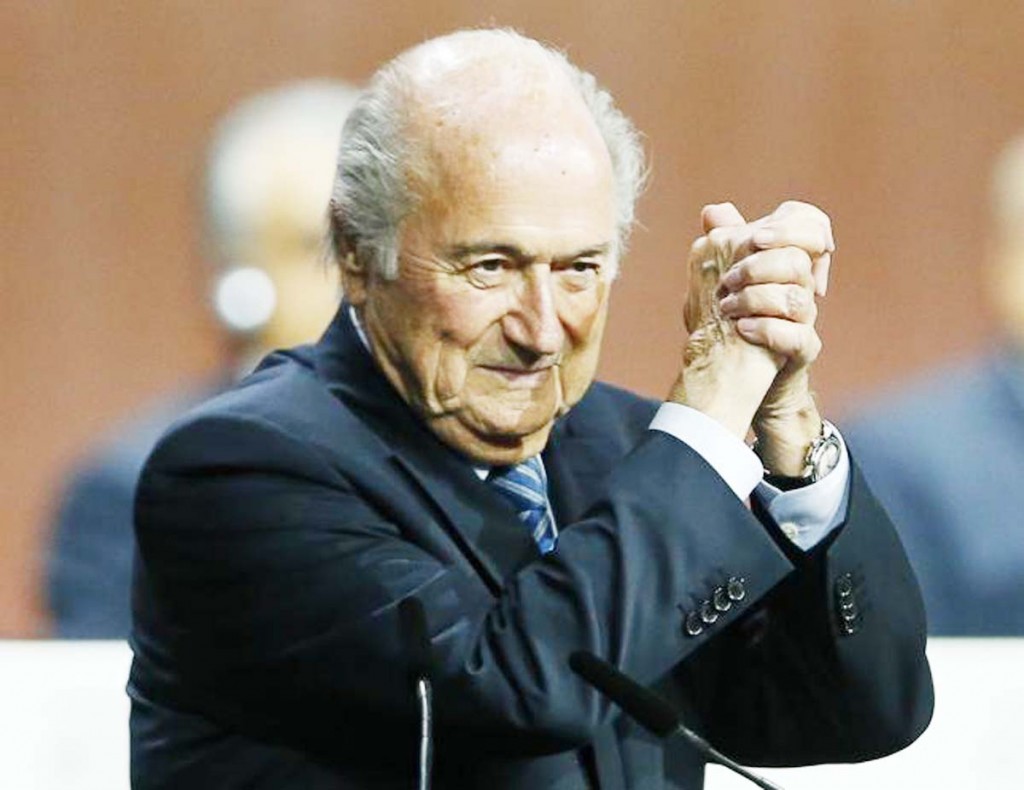 FIFA President Sepp Blatter gestures after he was re-elected at the 65th FIFA Congress in Zurich, Switzerland, May 29, 2015. (Reuters/Arnd Wiegmann)