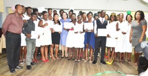 First Lady, Sandra Granger (fifth from left, front row) poses with the ICT Programme Graduating Class of 2015