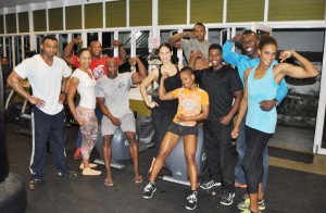 Some of the local and overseas athletes posing during final preparations on Friday night at Fitness Paradise gym.