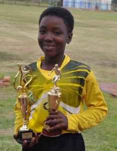 Most Valuable Player and Best Goalkeeper of the Tournament … of St. Stephen’s pose for a photo op yesterday.