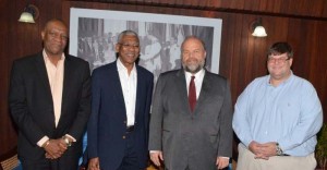 From left, Minister of State, Joseph Harmon; President David Granger; United States Ambassador, Perry Holloway; and Charge d’ Affaires, Bryant Hunt 
