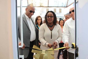  From left: Ministers Joseph Harmon, Simona Broomes and Raphael Trotman at the reopening of the Gold Board’s Bartica branch. Second left (in background) is General Manager Lisaveta Ramotar.