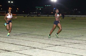 Avon Samuels cruises across the finish line to win the 600m Friday night at the GDF, Ground Base Camp Ayanganna.