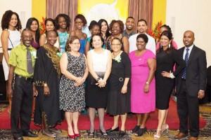 (Bottom; fourth from right): First Lady Sandra Granger is flanked by the Guyana Foundation team.