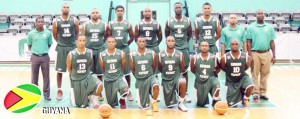 Guyana’s 2015 National Senior Men’s team that participated in the Caribbean Championships in BVI pose for a photo opportunity with Coach, Darcel Harris (left) and management.