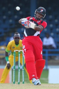 Red Force opening batsman Evin Lewis pulls for a boundary against the Jamaica Scorpions in the NAGICO Super50 tournament at the Queen’s Park Oval, Port-of-Spain. (PHOTO:WICB)