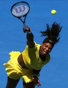 Serena Williams of the U.S. serves during her second round match against Taiwan’s Hsieh Su-wei at the Australian Open tennis tournament at Melbourne Park, Australia, January 20, 2016. (Reuters/Jason O’Brien)