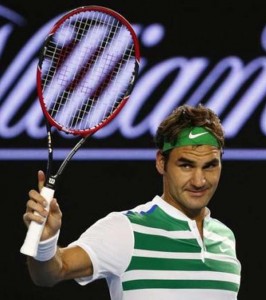 Switzerland’s Roger Federer reacts after winning his third round match against Bulgaria’s Grigor Dimitrov at the Australian Open tennis tournament at Melbourne Park, Australia, January 22, 2016. (Reuters/Thomas Peter)